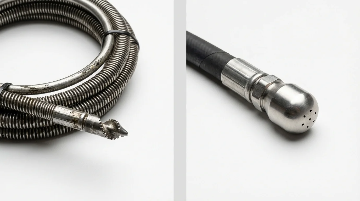 Drain snake cable and hydro jetting nozzle used for drain cleaning in Magnolia, AR