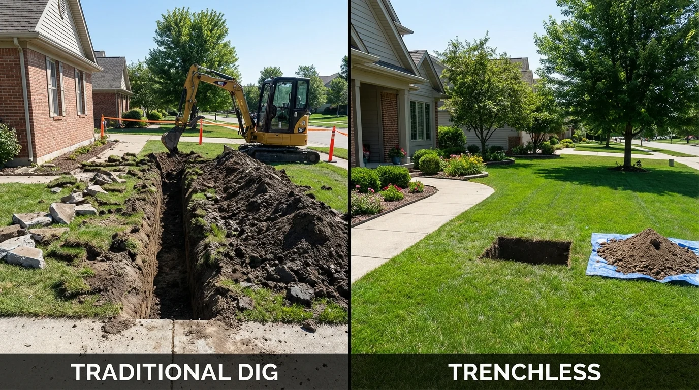 Trenchless sewer repair with minimal yard damage versus traditional excavation in Magnolia, AR